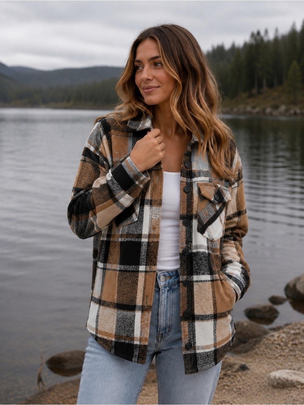 Brushed Flannel Plaid Jacket Size S
